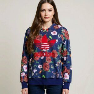 Adidas × Rita Ora navy blue floral logo pullover hoodie women's size medium rare